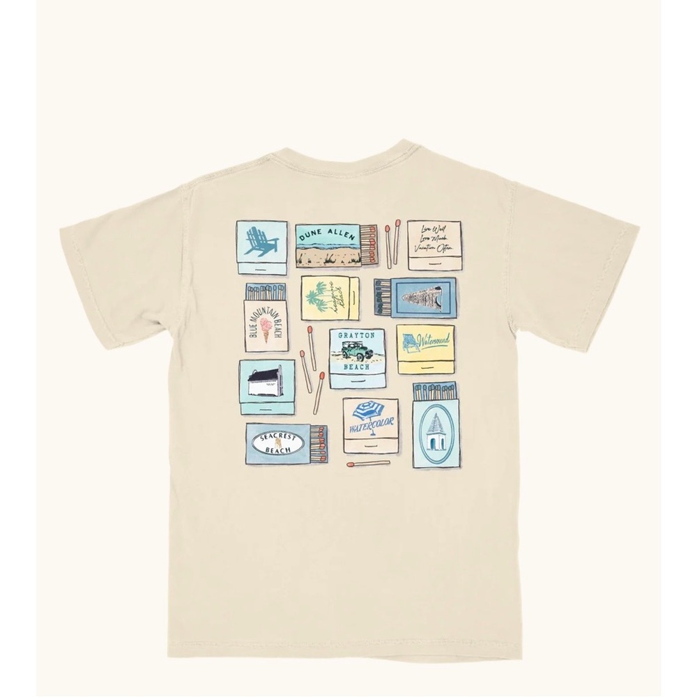 LIVE WELL 30A Graphic Matchbox Back Print Tee - Beige with Blue & Yellow Art